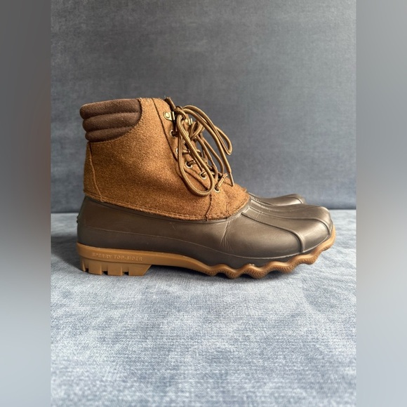 Sperry Avenue Duck Boots Men’s SZ 8 Rubber Lace Up Wool Outdoor Brown Hiking - Picture 1 of 9